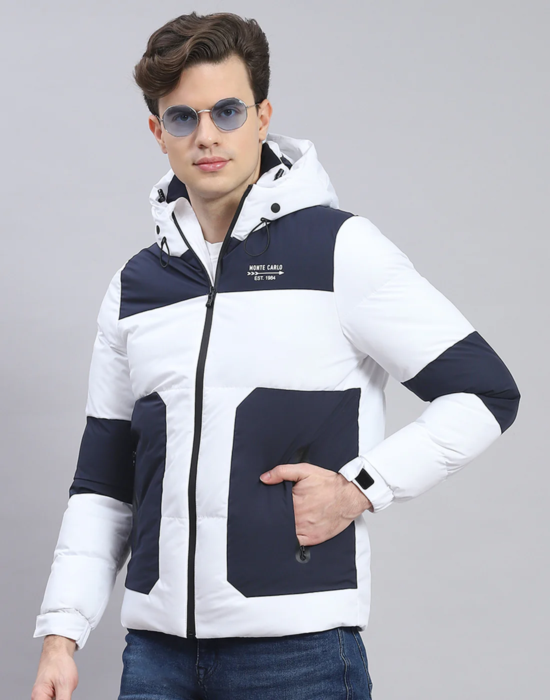 Men Navy Blue Solid Hooded Full Sleeve Jacket - Image 3