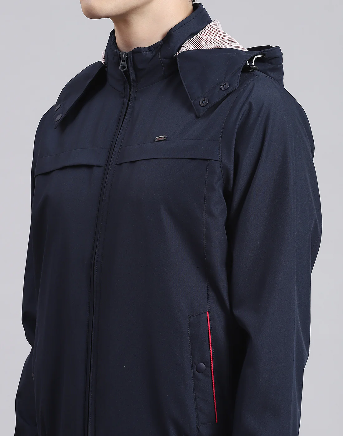 Men Navy Blue Solid Hooded Full Sleeve Jacket - Image 6