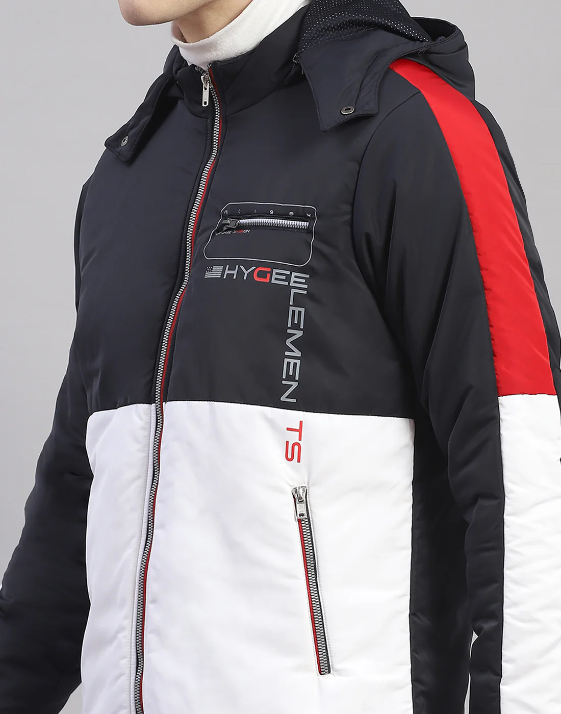 Men Navy Blue Solid Hooded Full Sleeve Jacket - Image 8