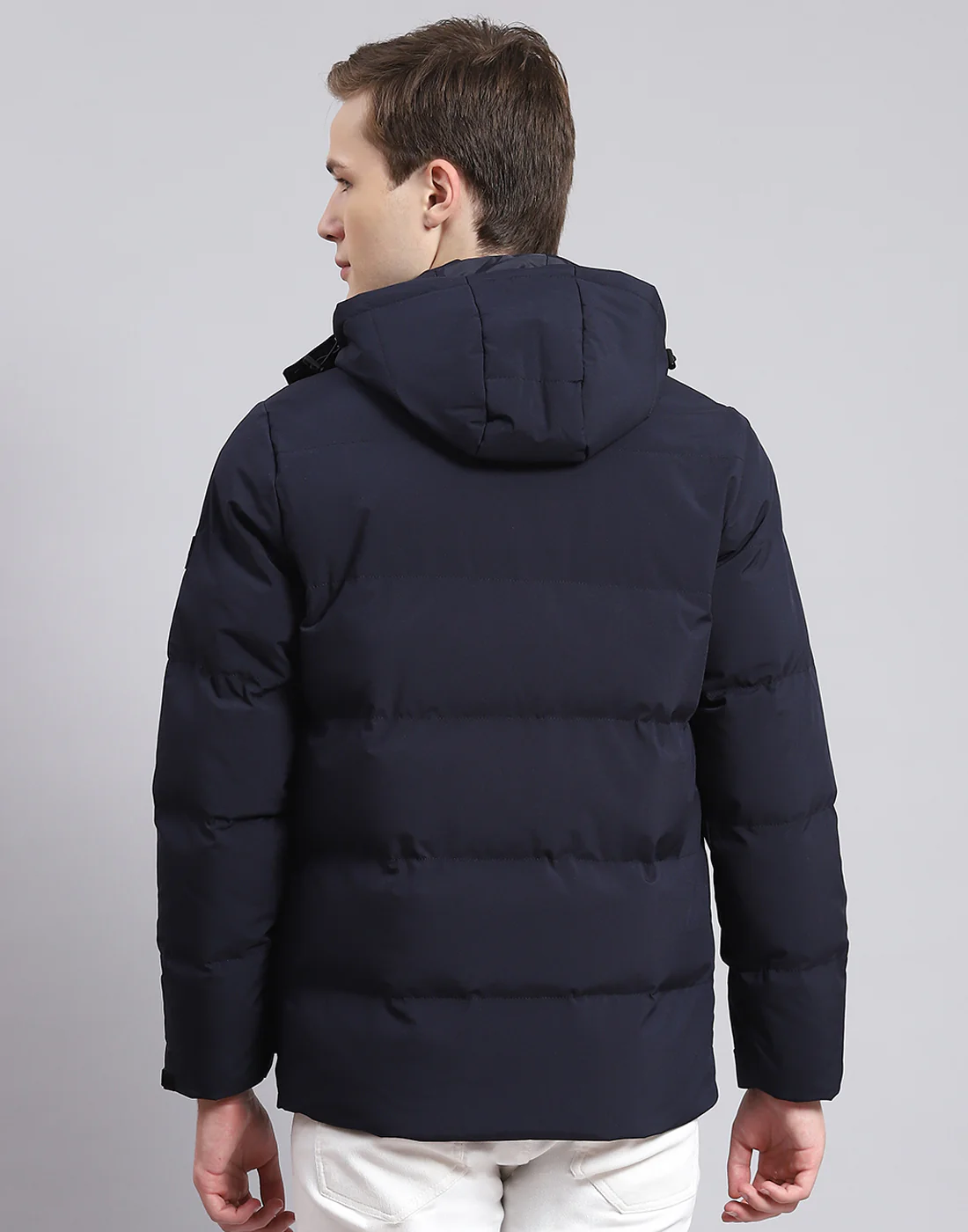 Men Navy Blue Solid Hooded Full Sleeve Jacket - Image 5