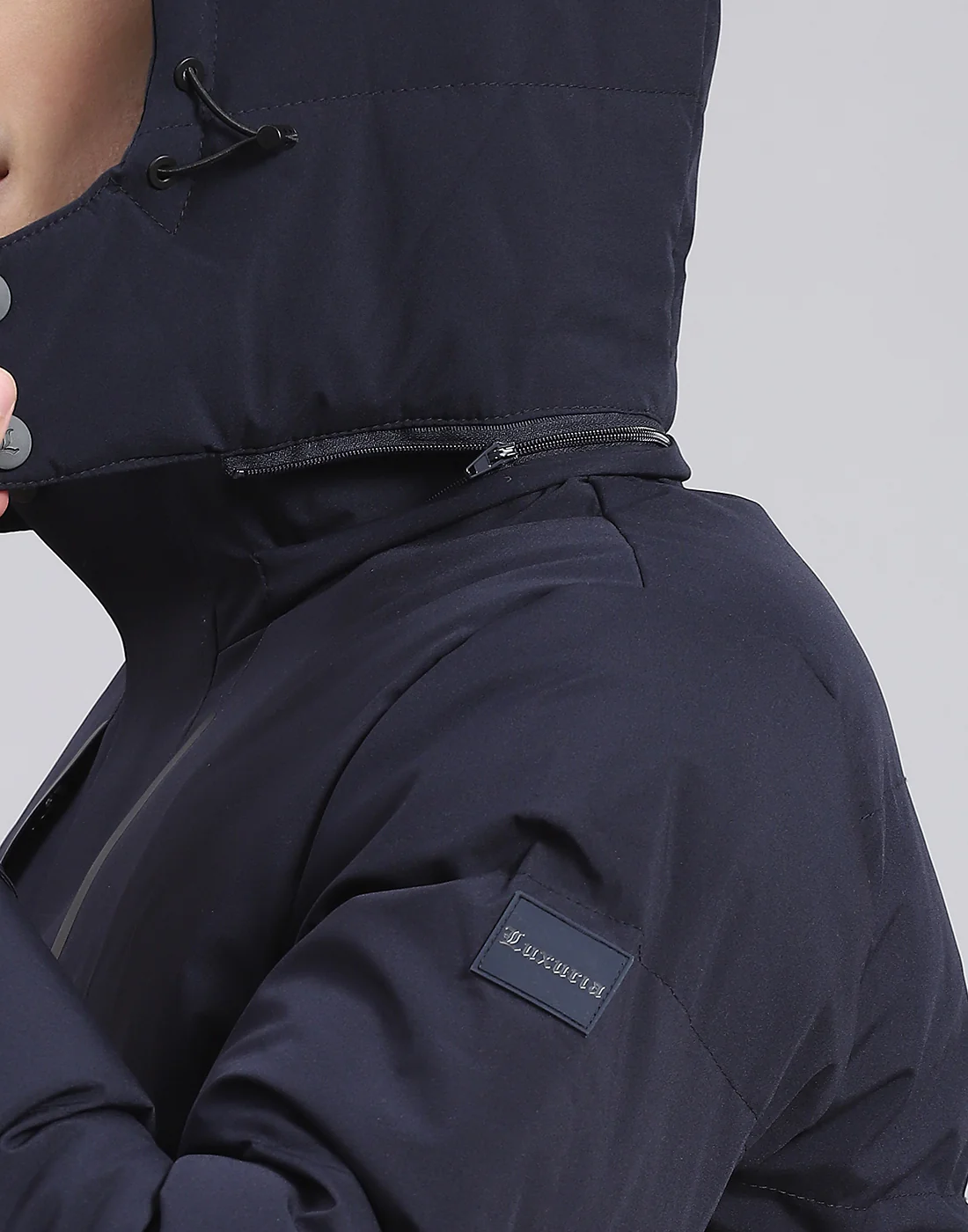 Men Navy Blue Solid Hooded Full Sleeve Jacket - Image 7