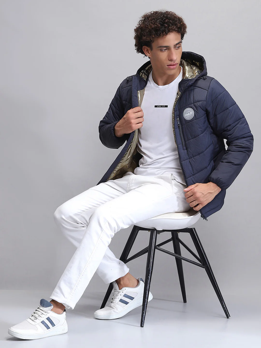 Rock.it Men Navy Blue Solid Hooded Full Sleeve Jacket - Image 2