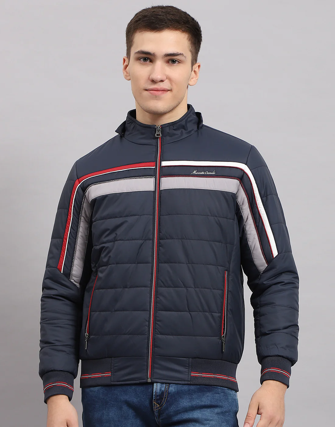 Men Navy Blue Solid Hooded Full Sleeve Jacket - Image 2