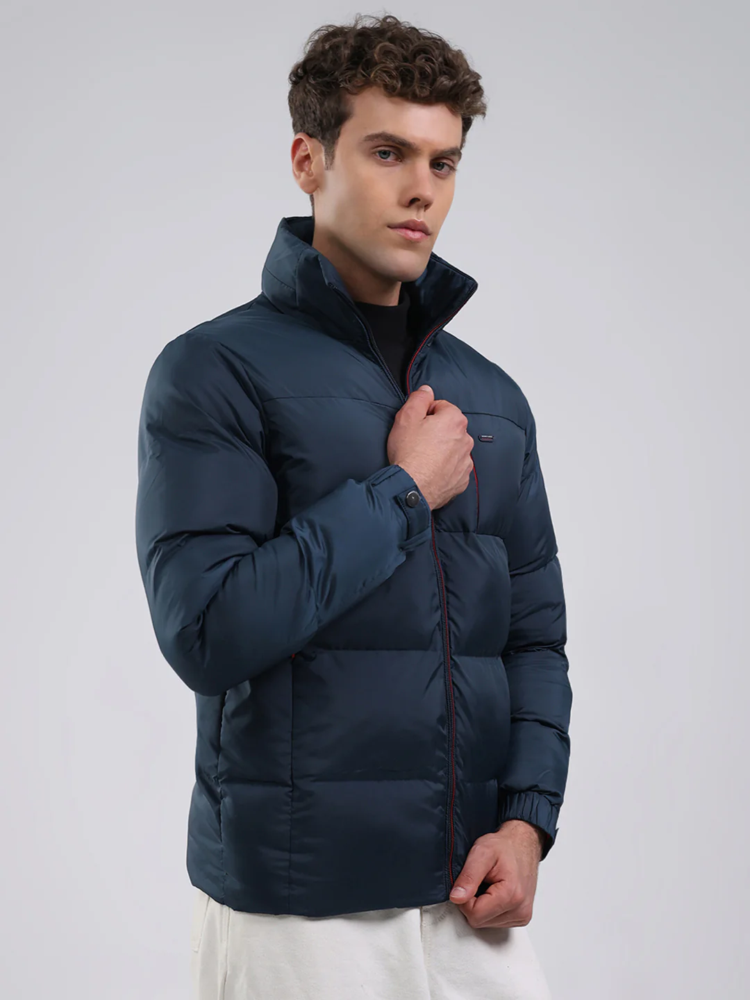 Men Navy Blue Solid Hooded Full Sleeve Jacket - Image 4