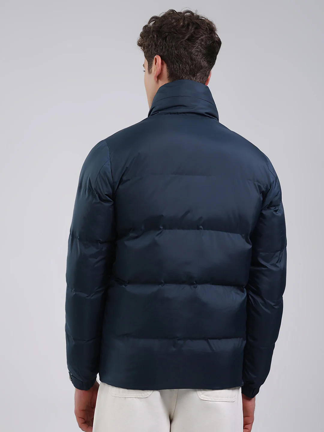 Men Navy Blue Solid Hooded Full Sleeve Jacket - Image 5