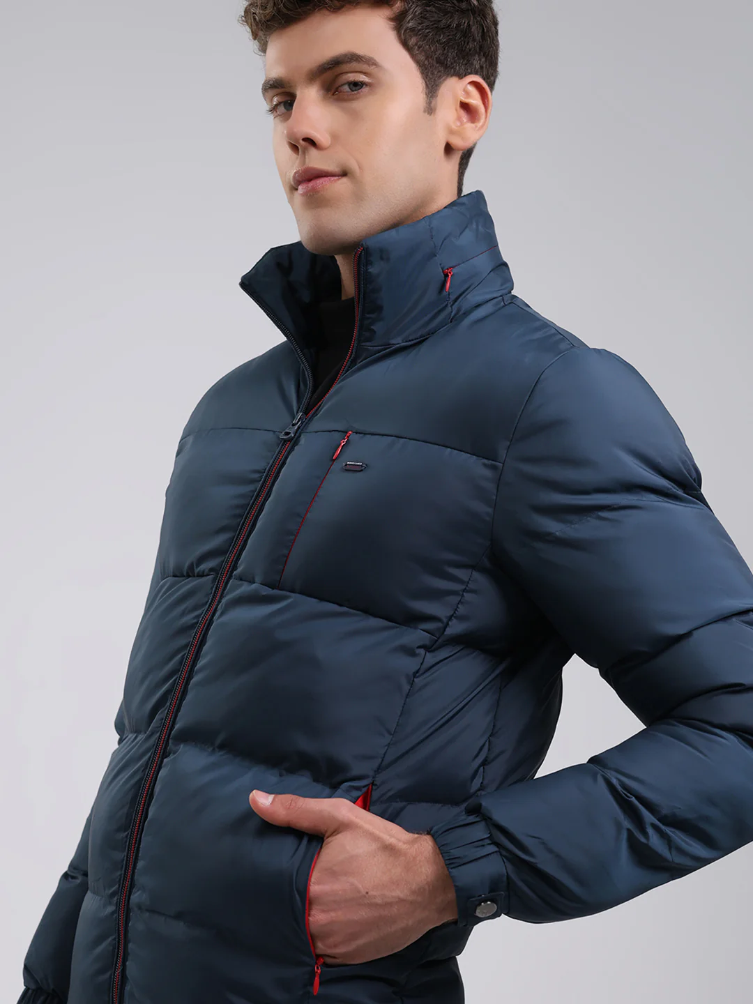 Men Navy Blue Solid Hooded Full Sleeve Jacket - Image 6