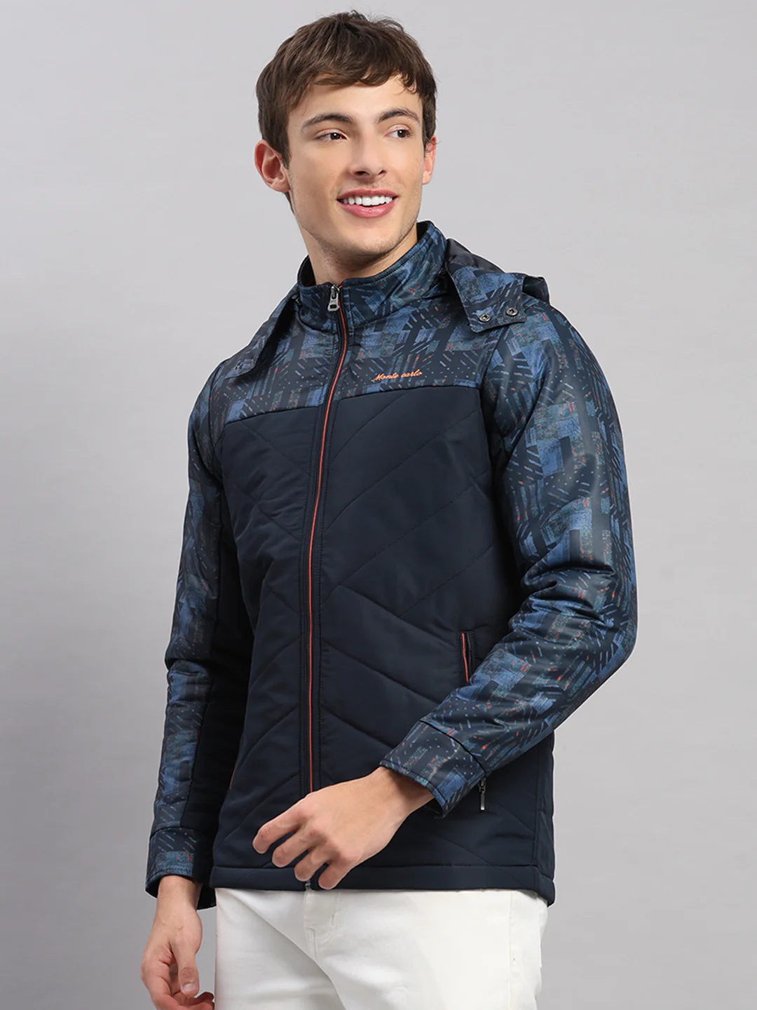Men Navy Blue Solid Hooded Full Sleeve Jacket - Image 3