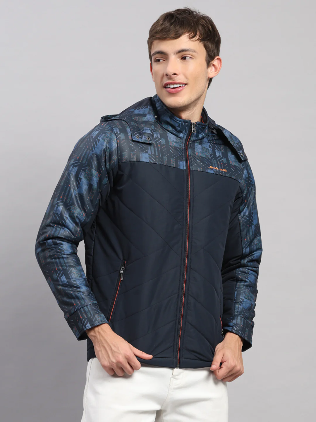 Men Navy Blue Solid Hooded Full Sleeve Jacket - Image 4
