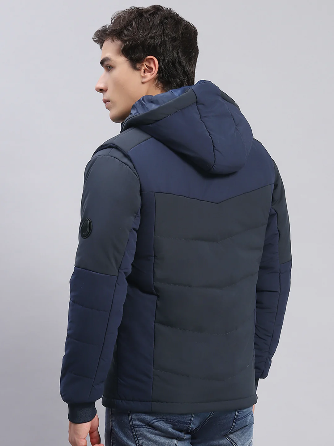 Men Navy Blue Solid Hooded Full Sleeve Jackets - Image 6