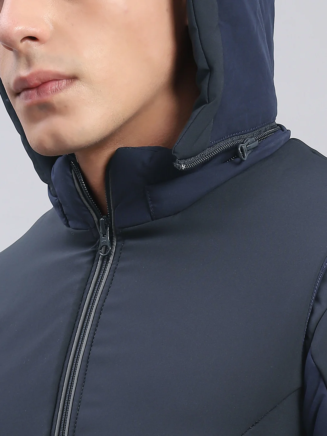 Men Navy Blue Solid Hooded Full Sleeve Jackets - Image 8