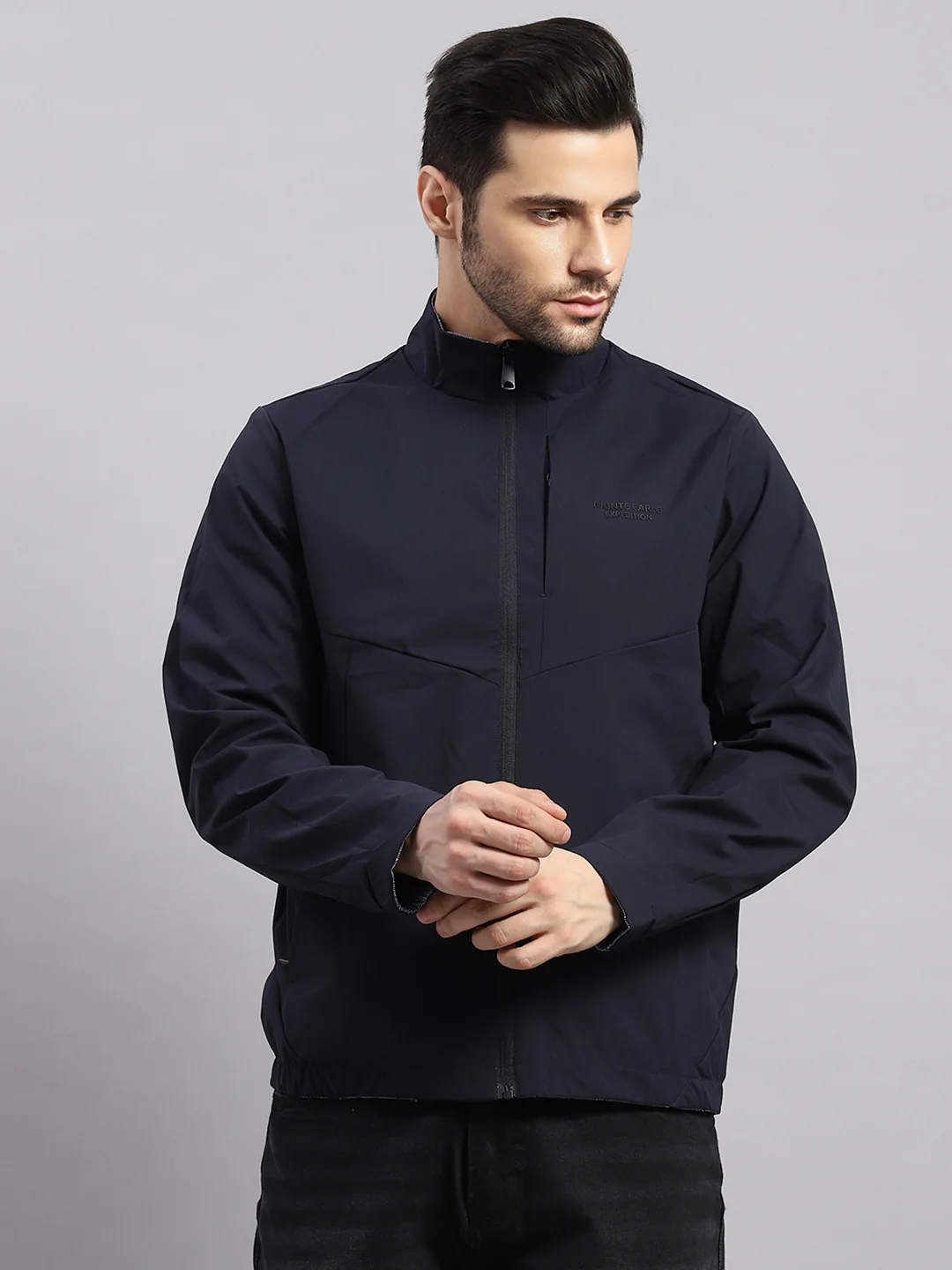 Men Navy Blue Solid Hooded Full Sleeve Reversible Jacket - Image 6