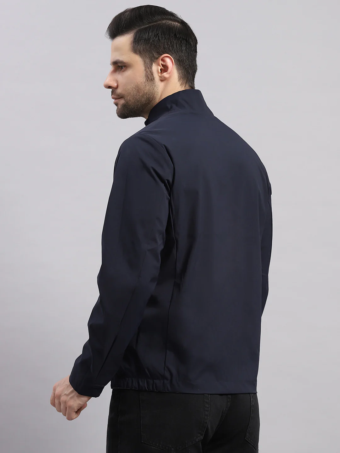 Men Navy Blue Solid Hooded Full Sleeve Reversible Jacket - Image 8