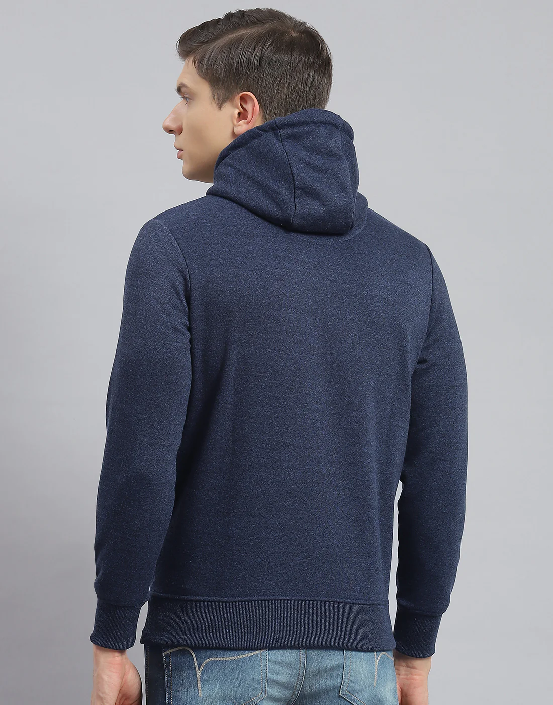 Men Navy Blue Solid Hooded Full Sleeve Sweatshirt - Image 5
