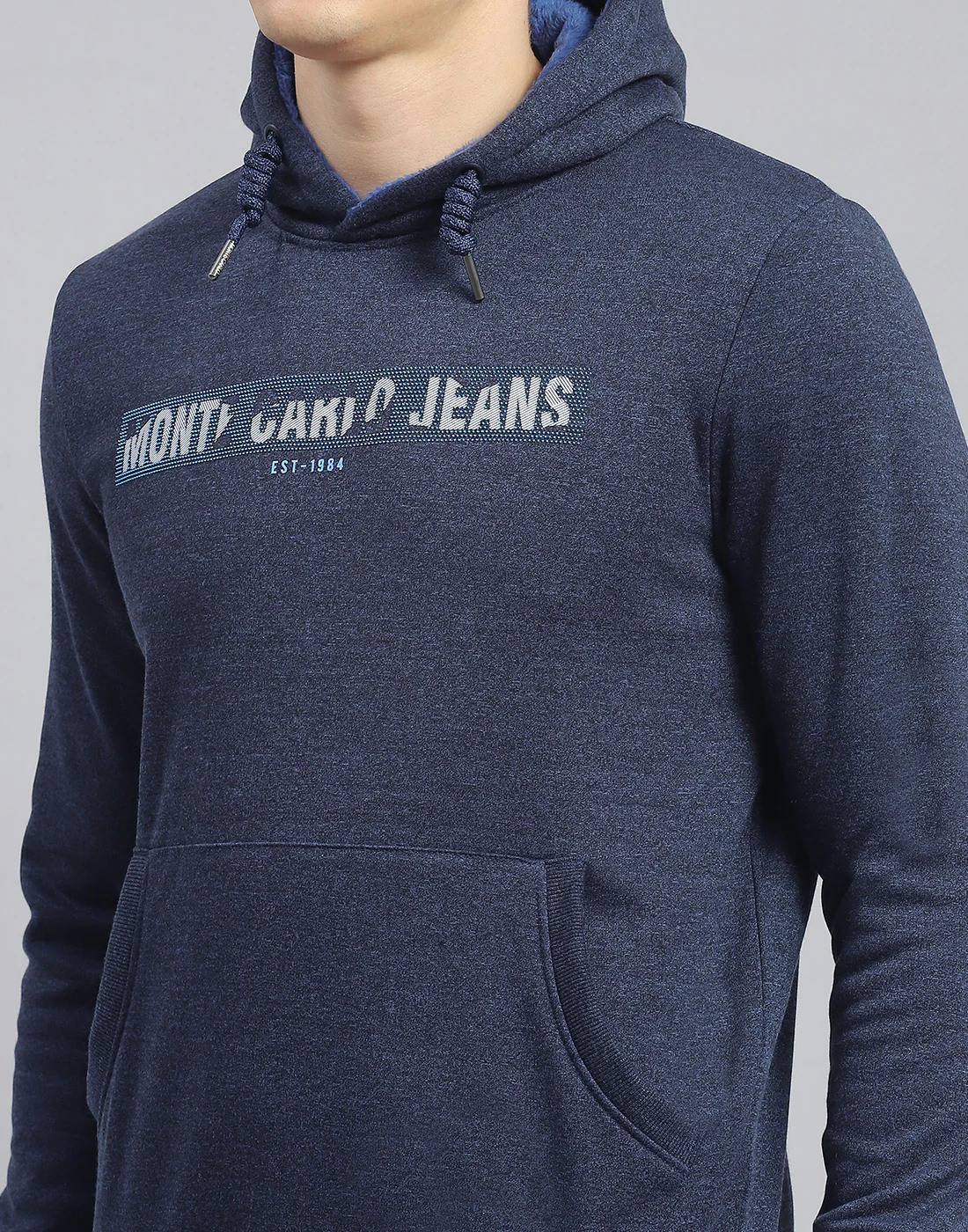 Men Navy Blue Solid Hooded Full Sleeve Sweatshirt - Image 6