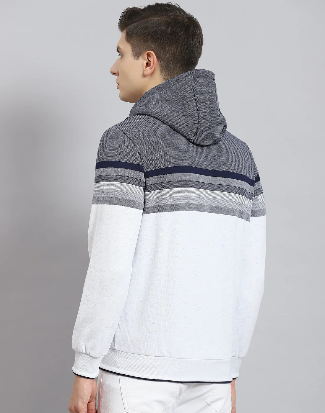 Men Navy Blue Solid Hooded Full Sleeve Sweatshirt - Image 7
