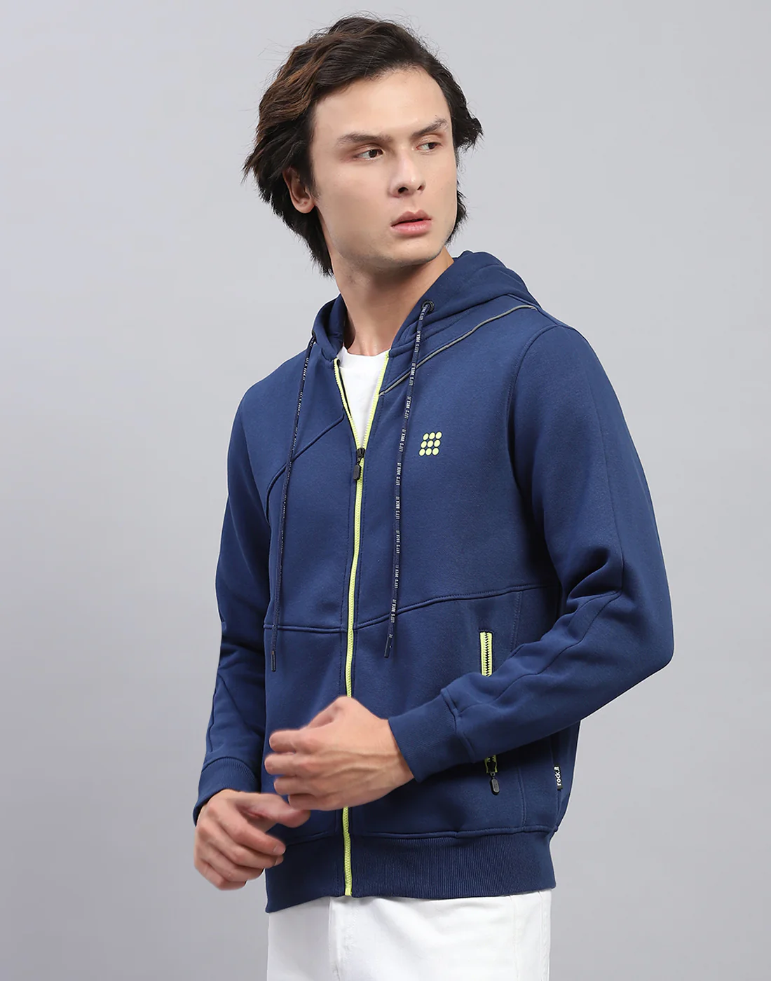 Rock.it Men Navy Blue Solid Hooded Full Sleeve Sweatshirt - Image 3