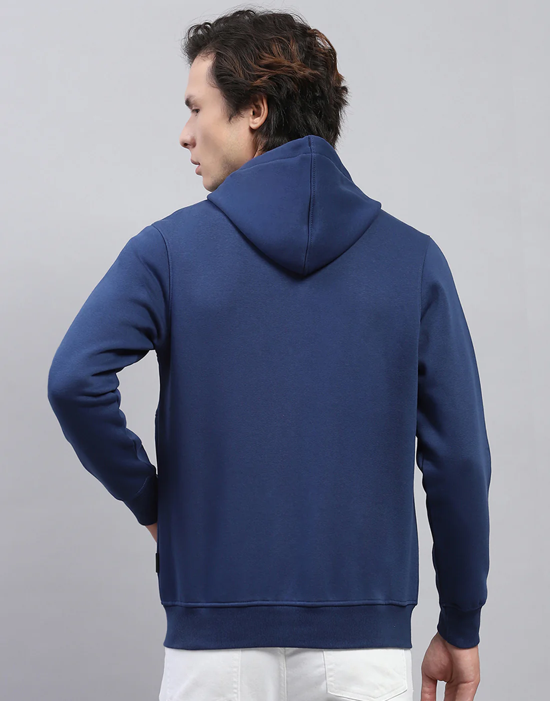 Rock.it Men Navy Blue Solid Hooded Full Sleeve Sweatshirt - Image 5