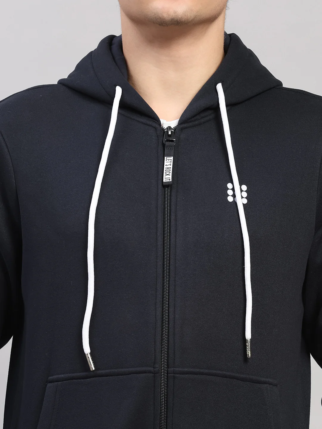 Rock.it Men Navy Blue Solid Hooded Full Sleeve Sweatshirt - Image 6