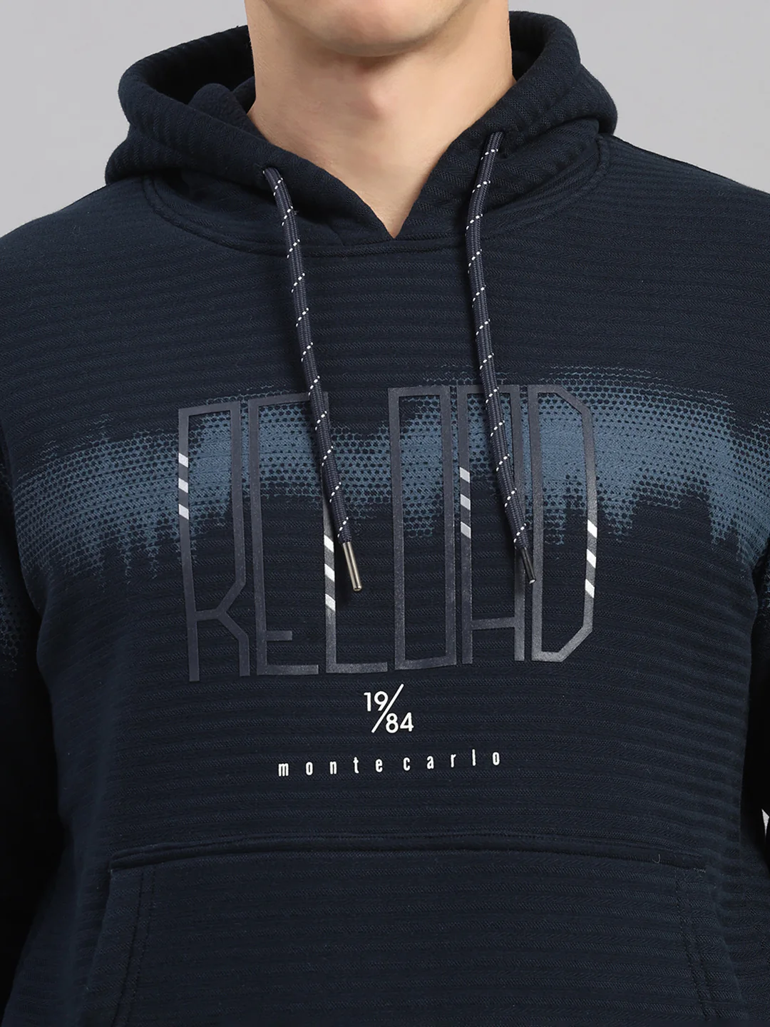 Men Navy Blue Solid Hooded Full Sleeve Sweatshirt - Image 7