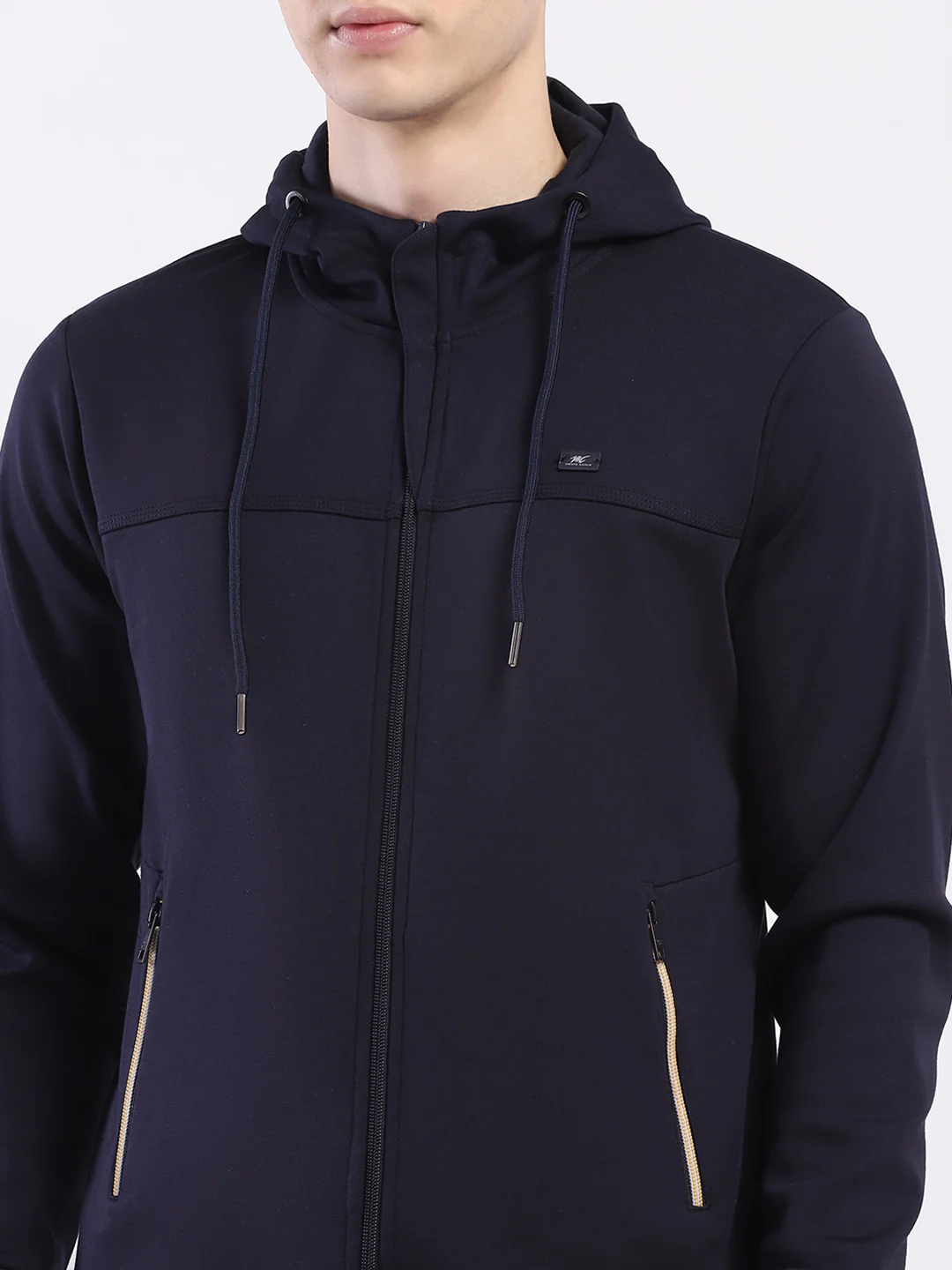 Men Navy Blue Solid Hooded Full Sleeve Sweatshirt - Image 8