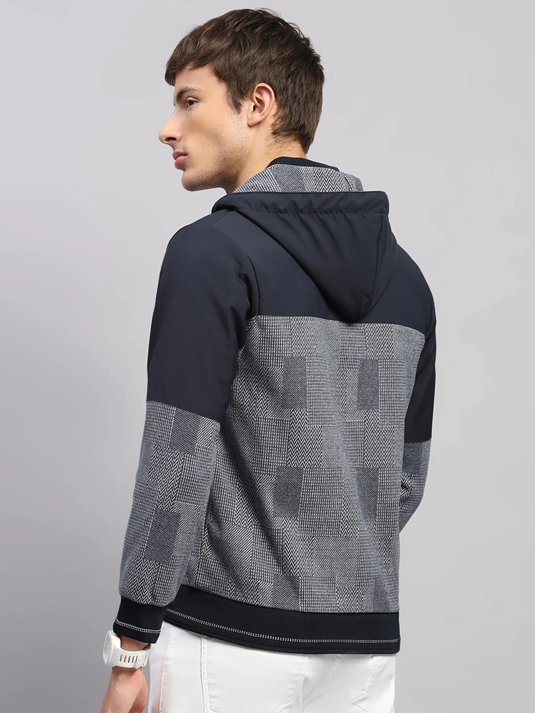 Men Navy Blue Solid Hooded Full Sleeve Sweatshirt - Image 5