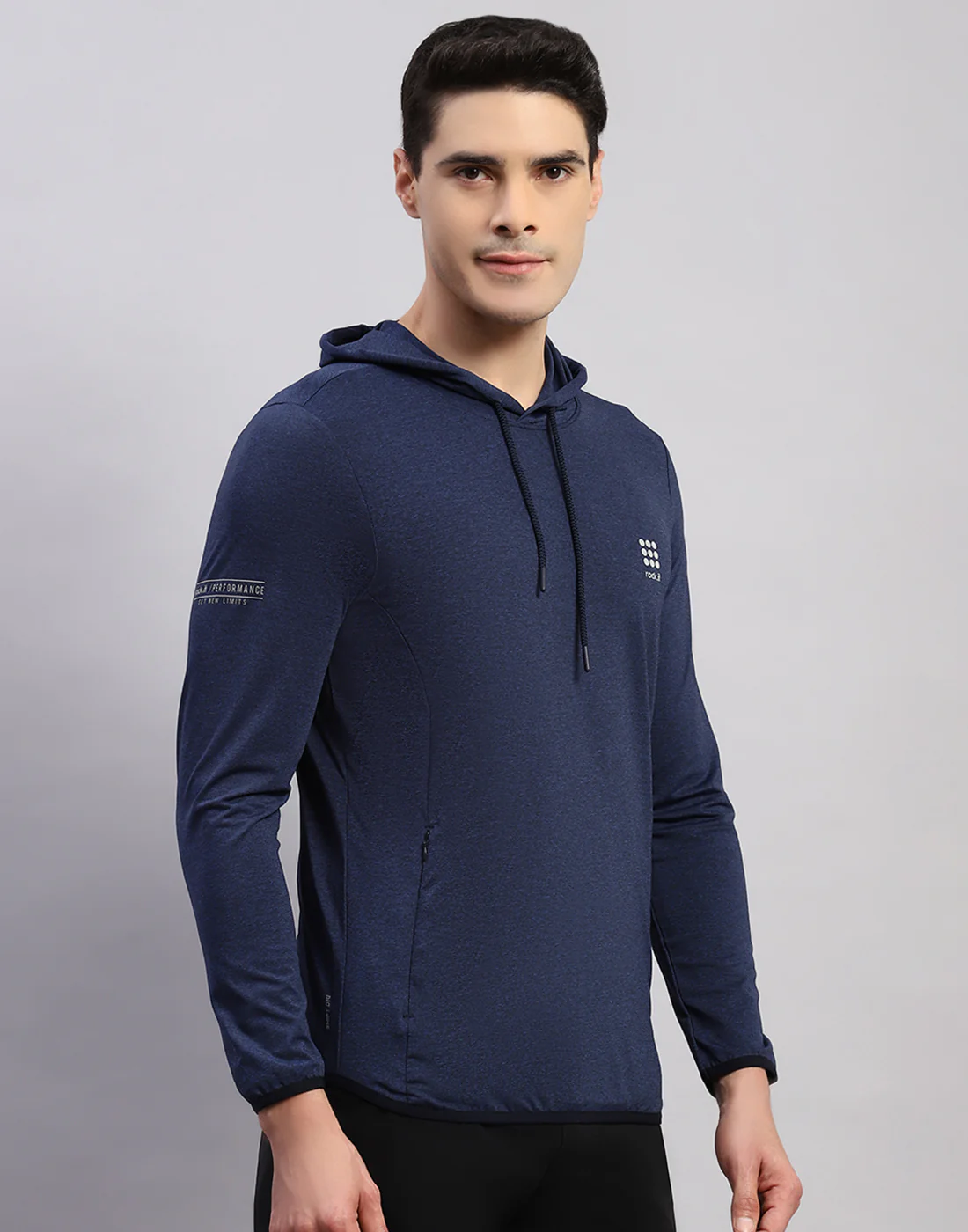 Rock.it Men Navy Blue Solid Hooded Full Sleeve T-Shirt - Image 4