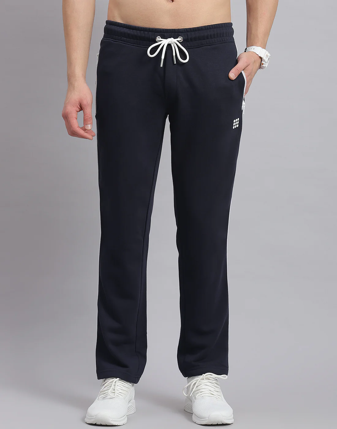 Rock.it Men Navy Blue Solid Hooded Full Sleeve Tracksuit - Image 6