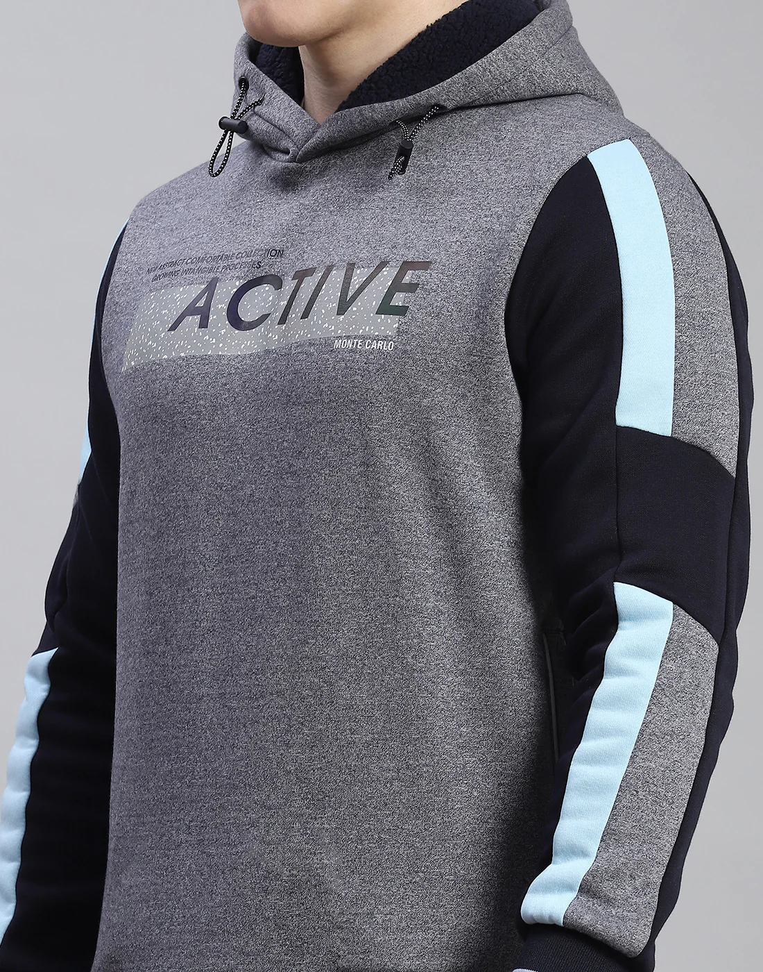 Men Navy Blue Solid Hooded Full Sleeve Tracksuit - Image 7