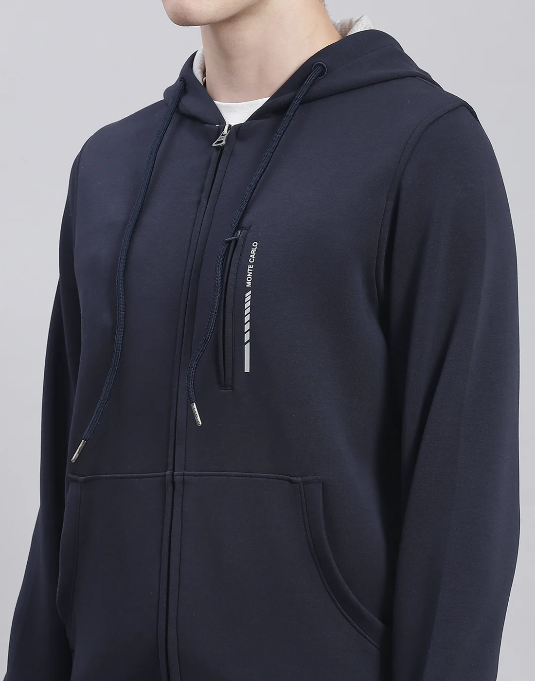 Men Navy Blue Solid Hooded Full Sleeve Tracksuit - Image 6