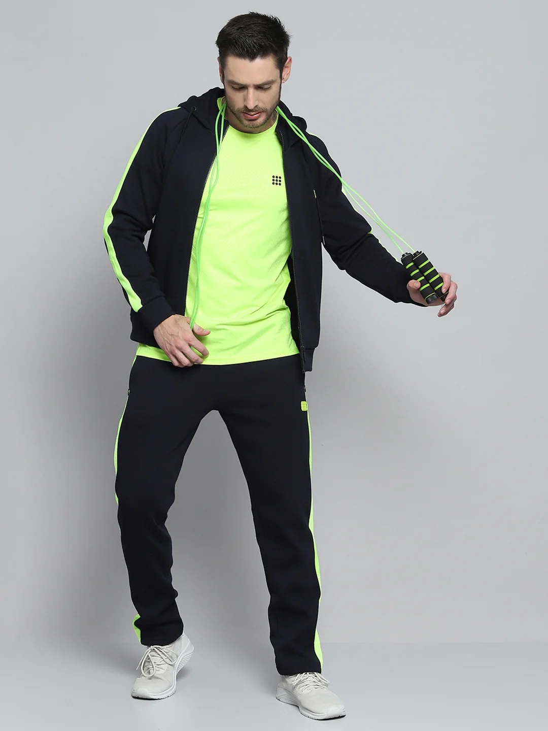 Rock.it Men Navy Blue Solid Hooded Full Sleeve Winter Tracksuit - Image 2