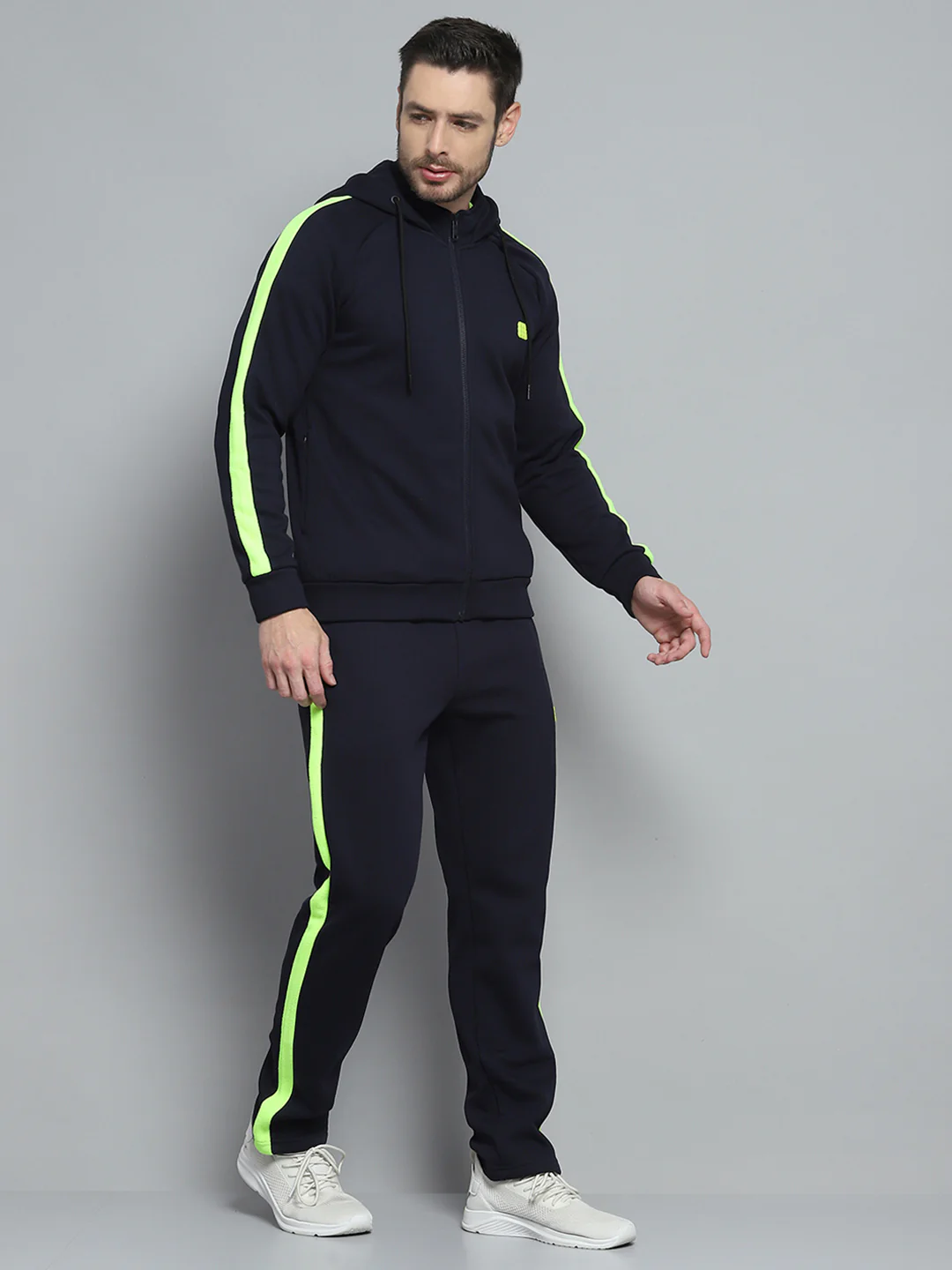 Rock.it Men Navy Blue Solid Hooded Full Sleeve Winter Tracksuit - Image 4