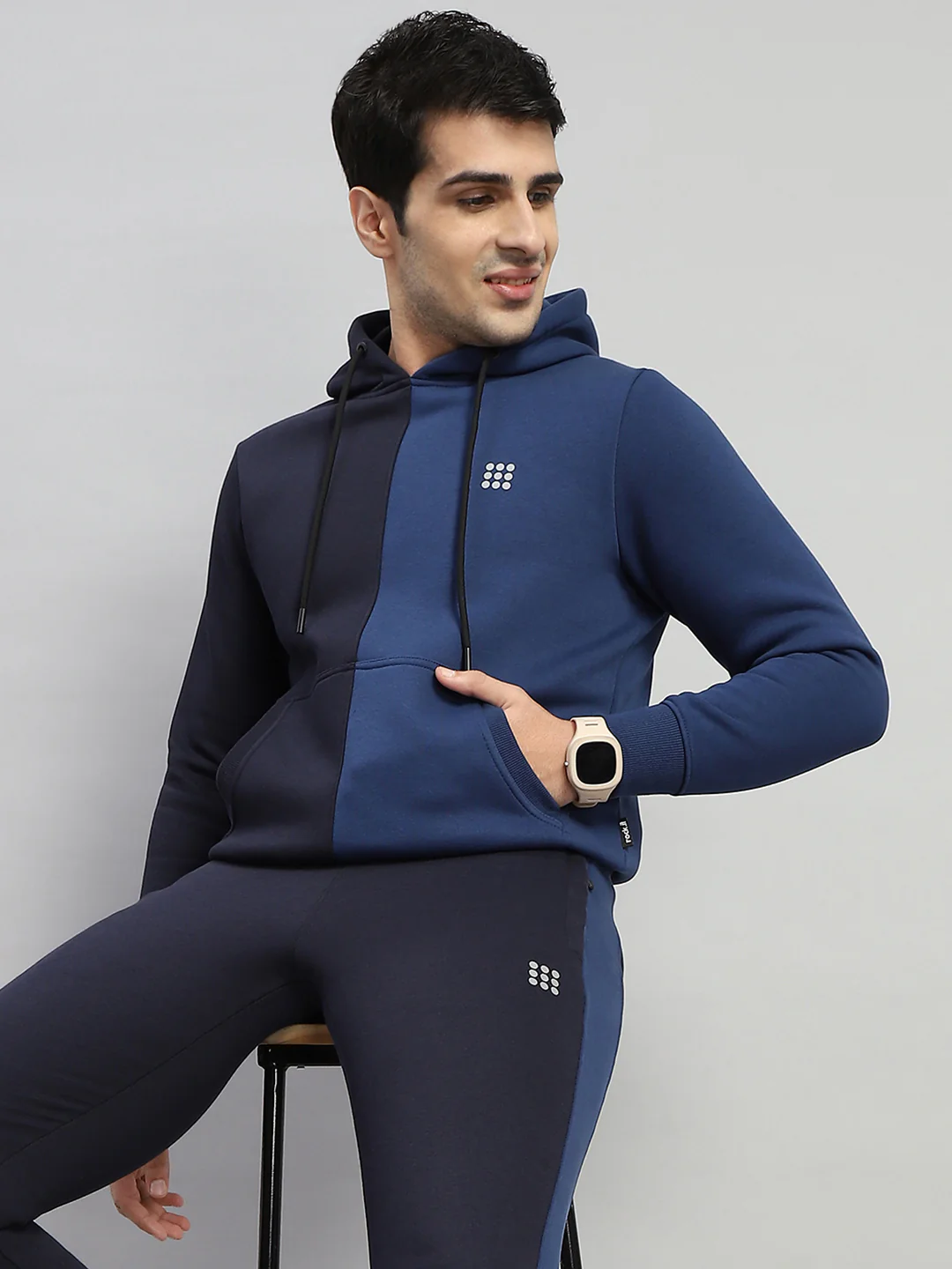 Rock.it Men Navy Blue Solid Hooded Full Sleeve Winter Tracksuit - Image 6