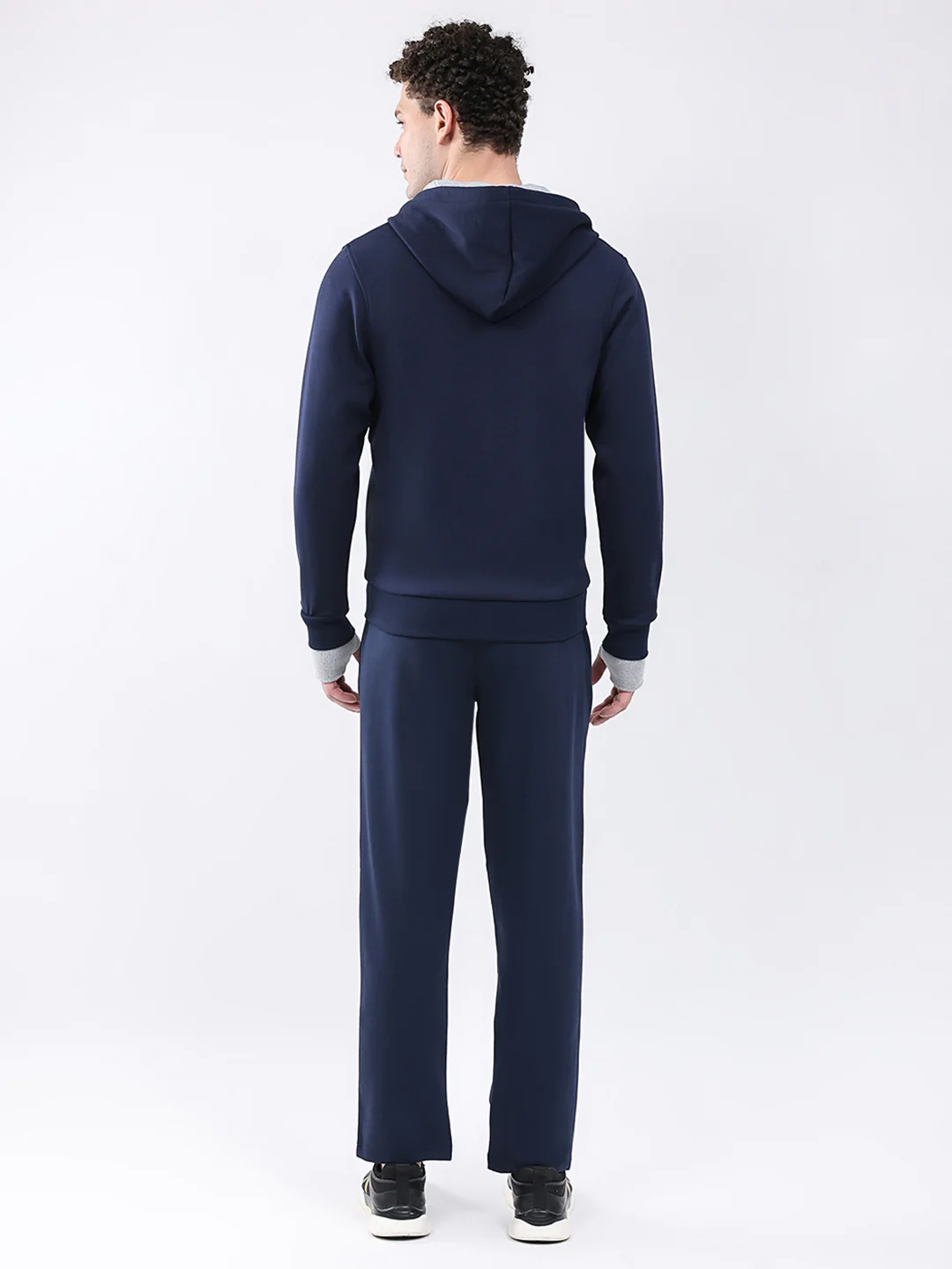 Men Navy Blue Solid Hooded Full Sleeve Winter Tracksuit - Image 5