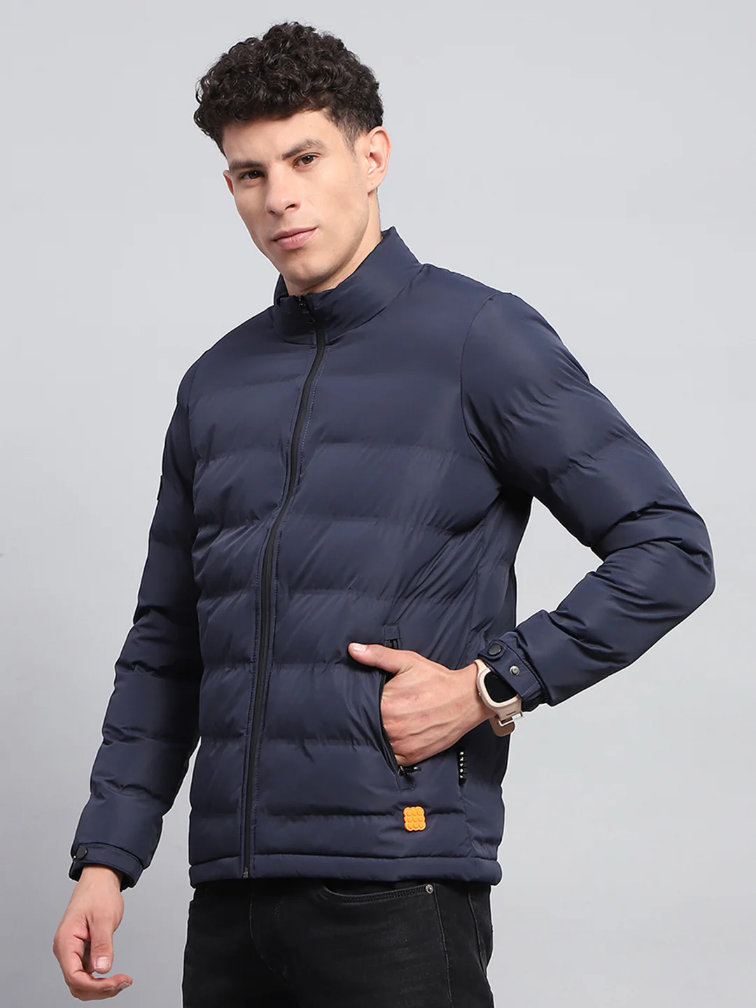 Rock.it Men Navy Blue Solid Mock Neck Full Sleeve Heating Jacket - Image 3