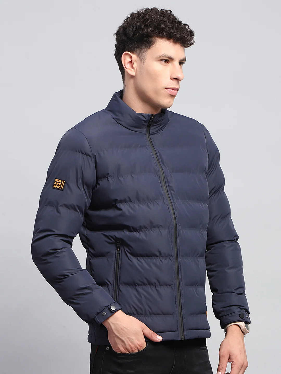 Rock.it Men Navy Blue Solid Mock Neck Full Sleeve Heating Jacket - Image 4