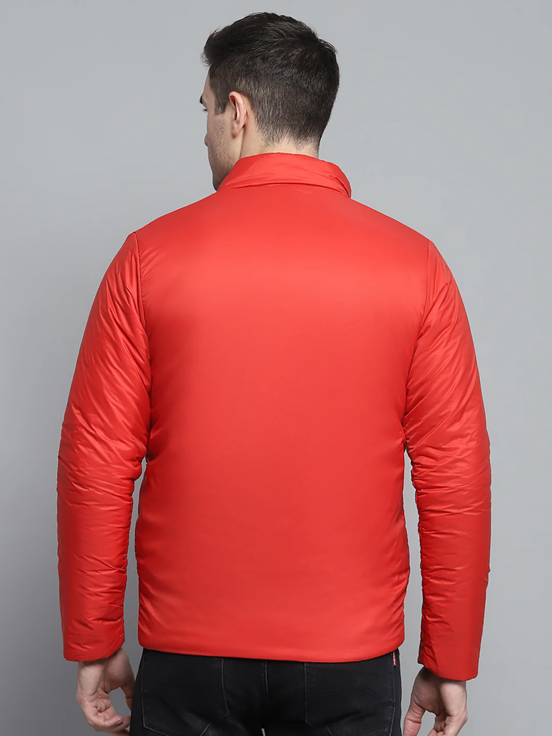 Men Navy Blue Solid Mock Neck Full Sleeve Jacket - Image 11