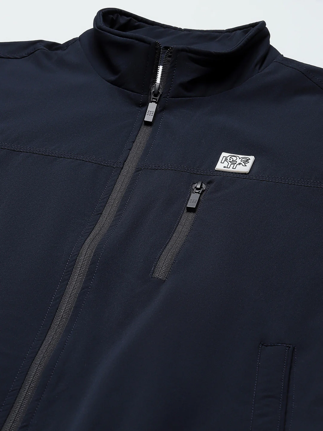 Rock.it Men Navy Blue Solid Mock Neck Full Sleeve Jacket - Image 8