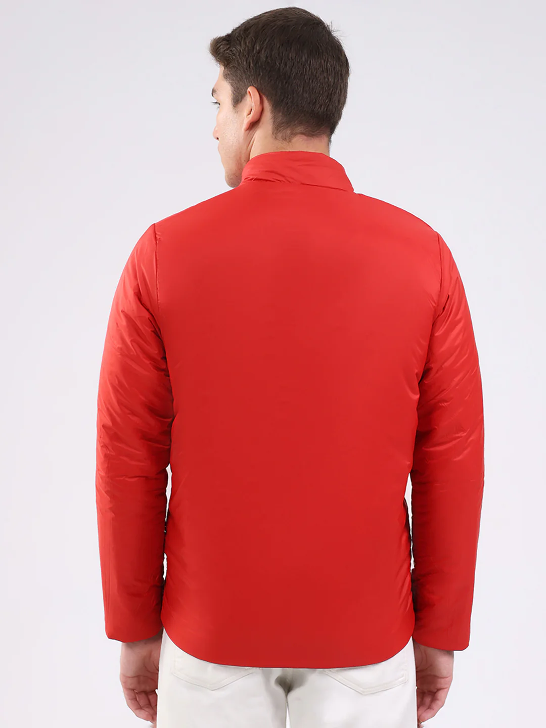 Men Navy Blue Solid Mock Neck Full Sleeve Jacket - Image 8