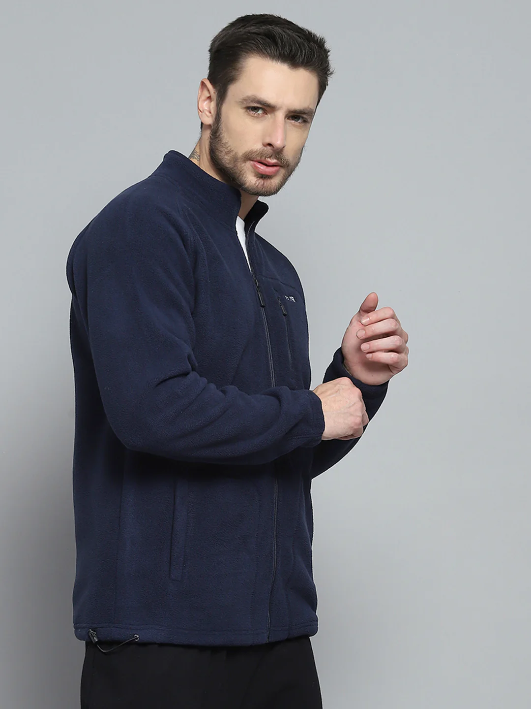 Rock.it Men Navy Blue Solid Mock Neck Full Sleeve Sweatshirt - Image 4