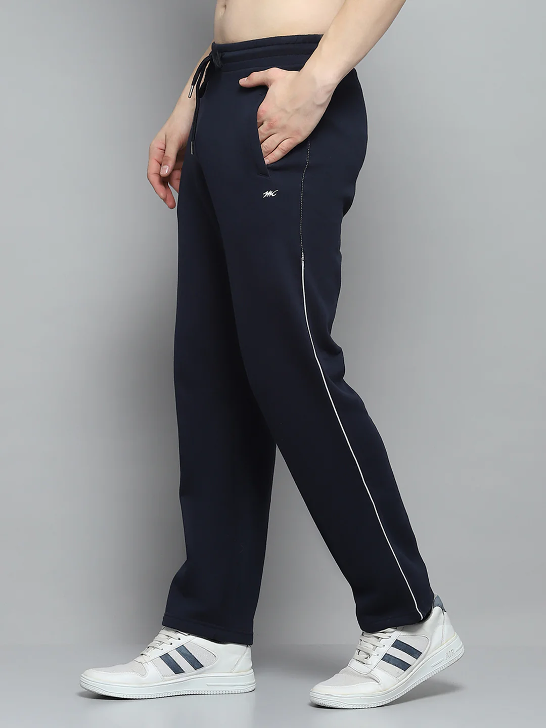 Men Navy Blue Solid Mock Neck Full Sleeve Winter Tracksuit - Image 7