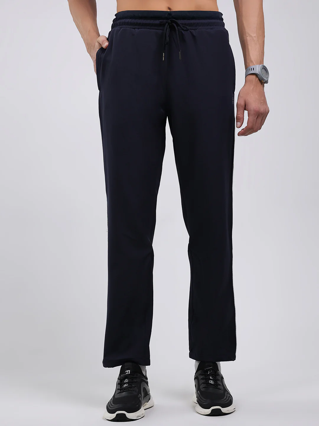Men Navy Blue Solid Mock Neck Full Sleeve Winter Tracksuit - Image 7