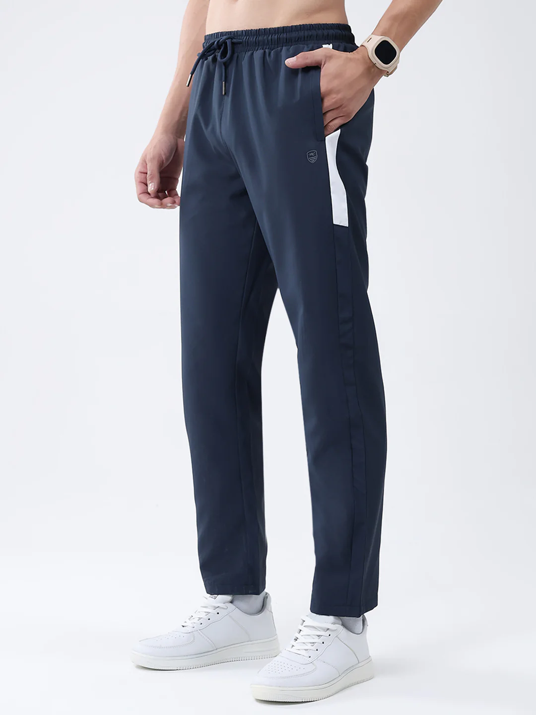 Men Navy Blue Solid Mock Neck Full Sleeve Winter Tracksuit - Image 7