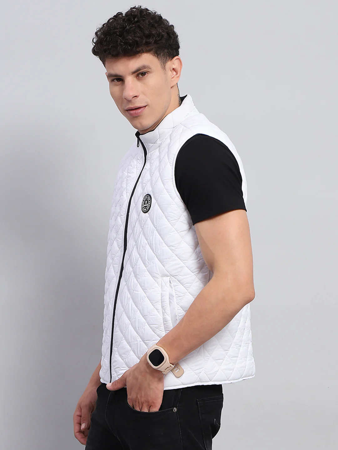 Rock.it Men Navy Blue Solid Mock Neck Sleeveless Reversible Jacket - Image 9