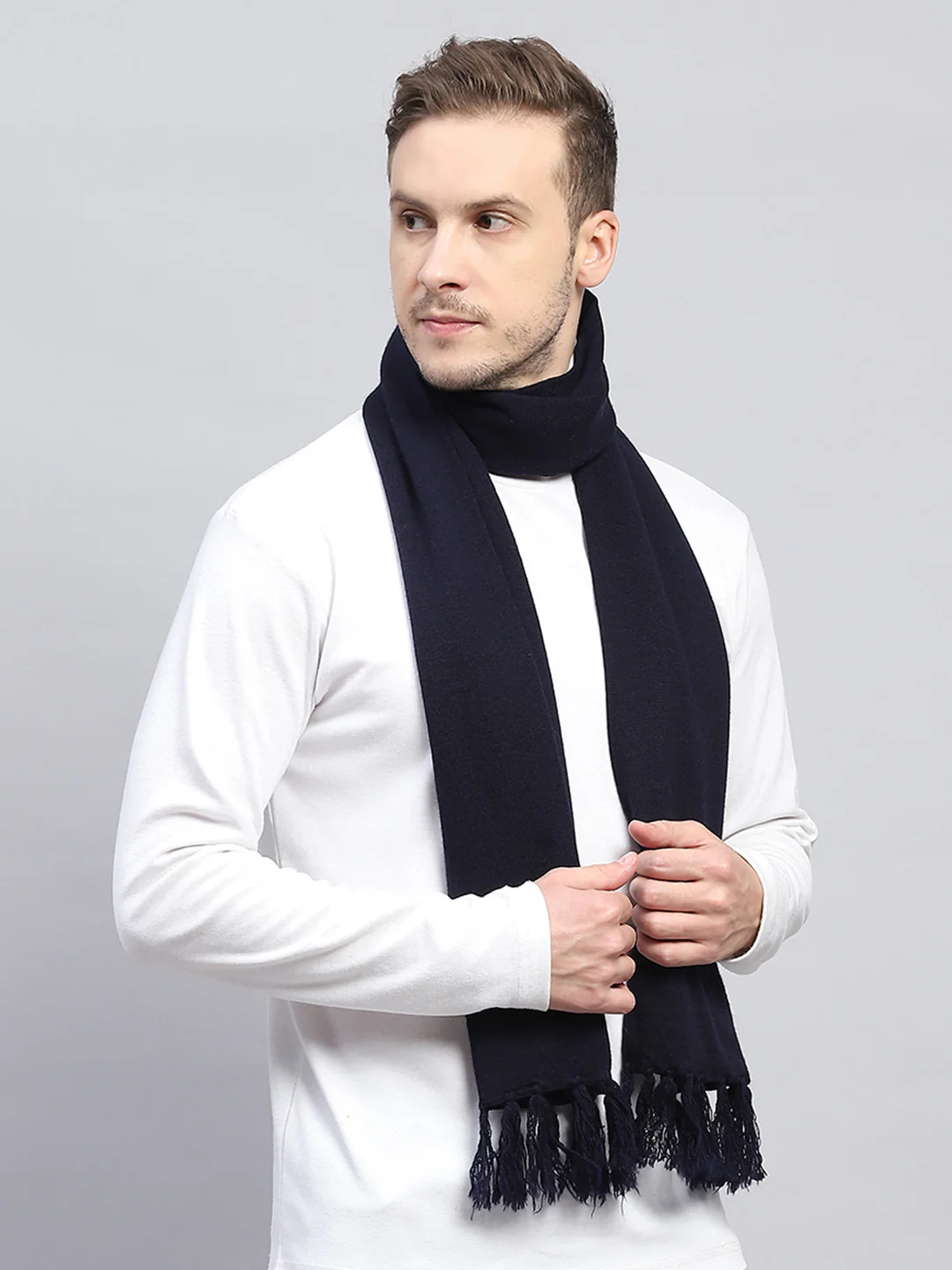 Men Navy Blue Solid Muffler - Image 5