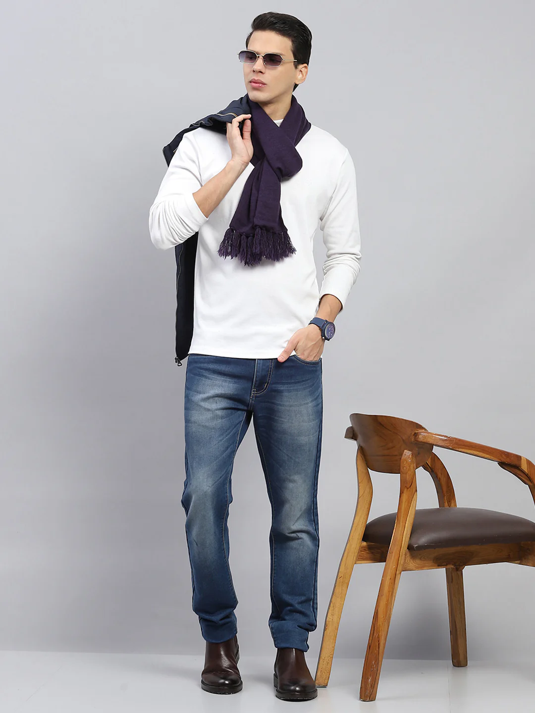 Men Navy Blue Solid Muffler - Image 2