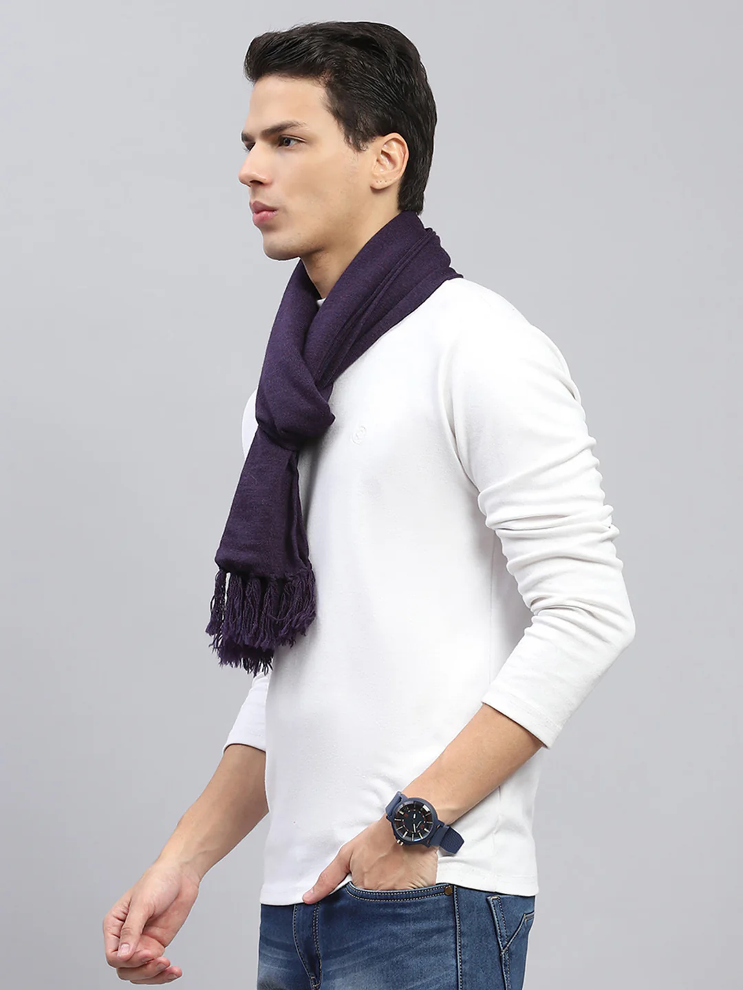 Men Navy Blue Solid Muffler - Image 3