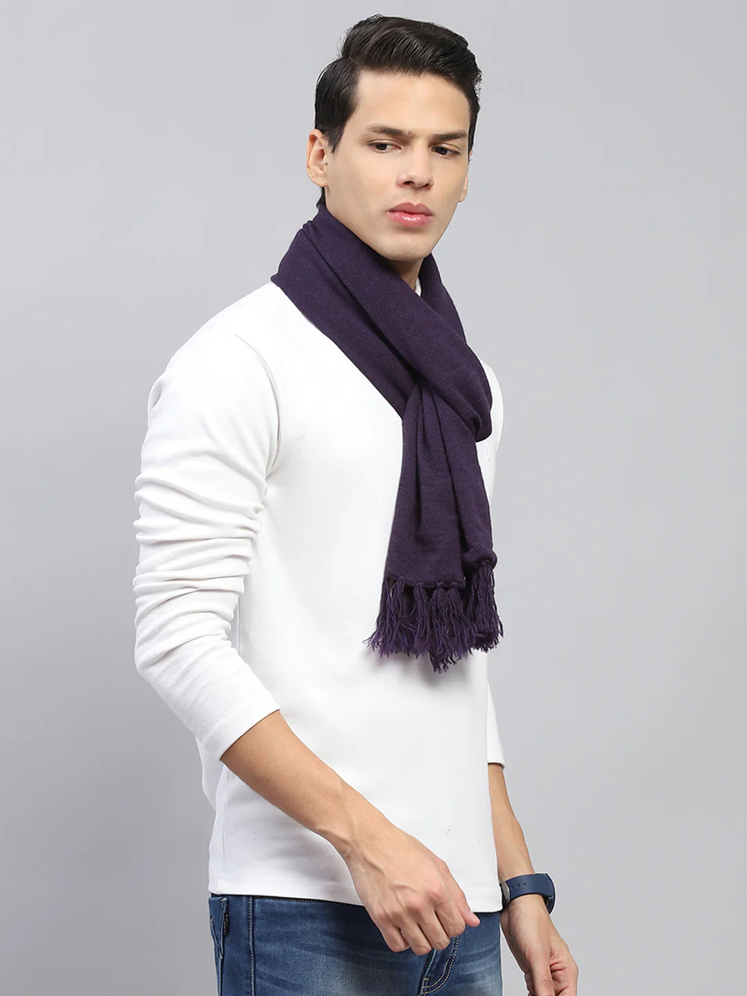 Men Navy Blue Solid Muffler - Image 4