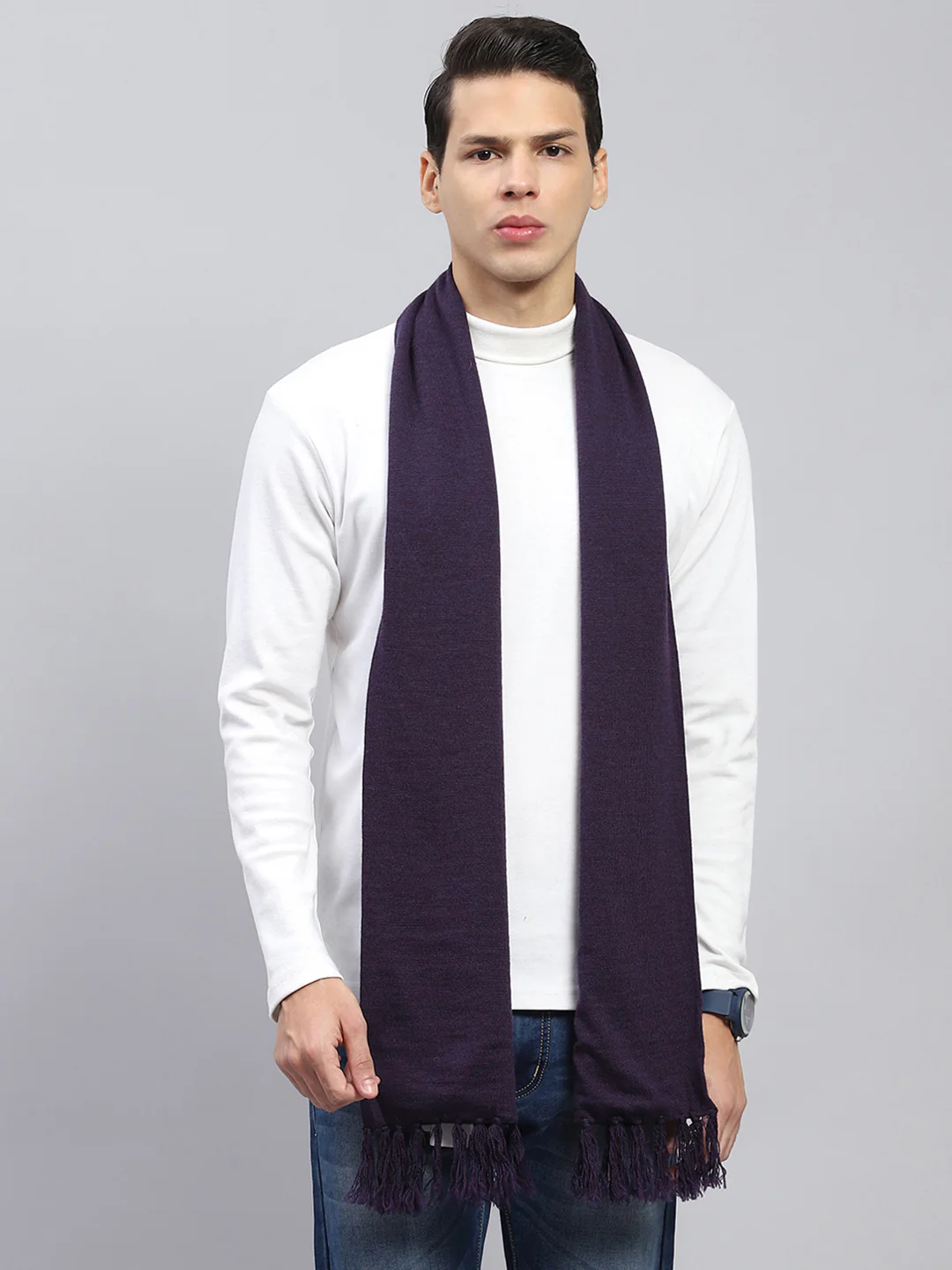 Men Navy Blue Solid Muffler - Image 5