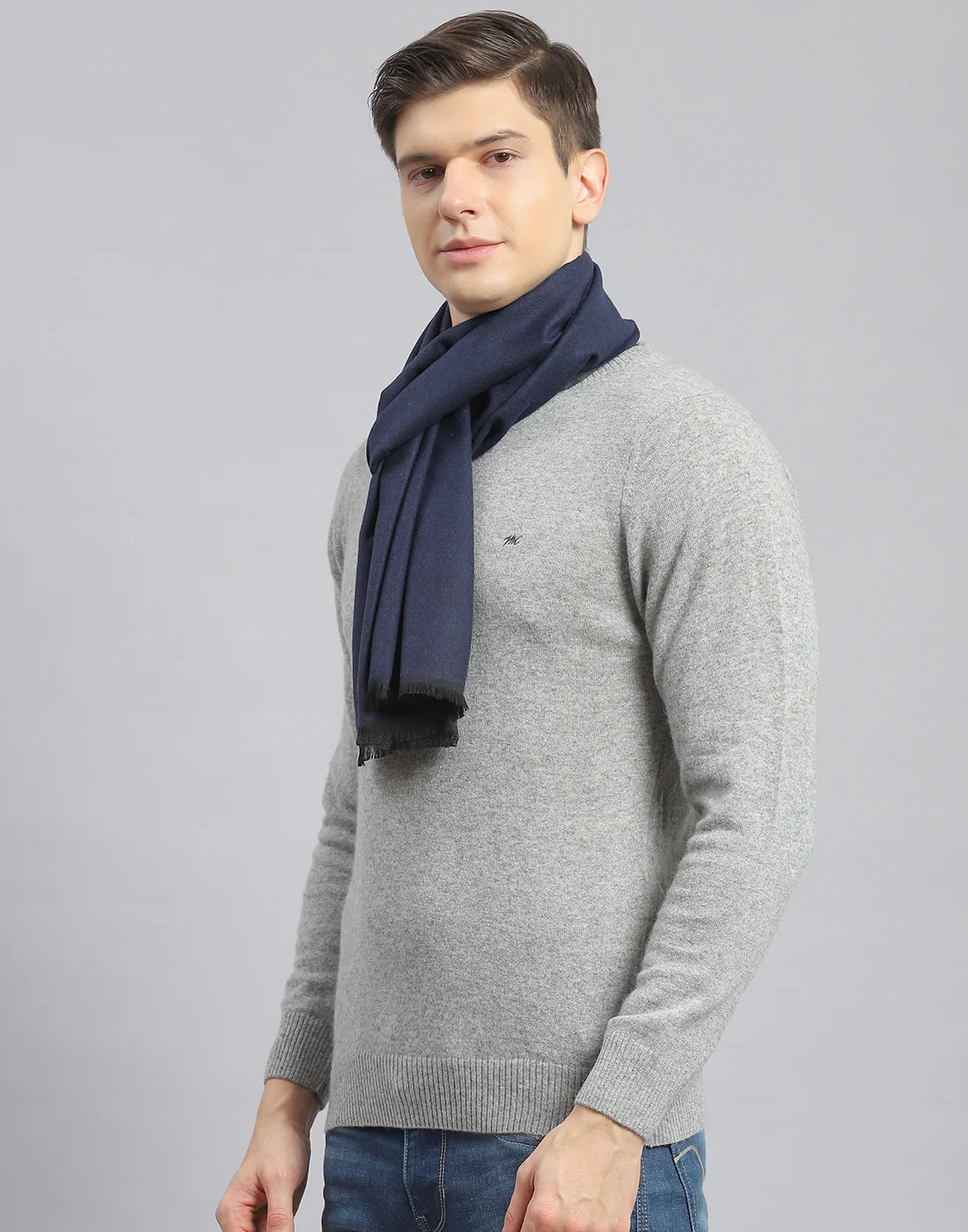 Men Navy Blue Solid Muffler - Image 3