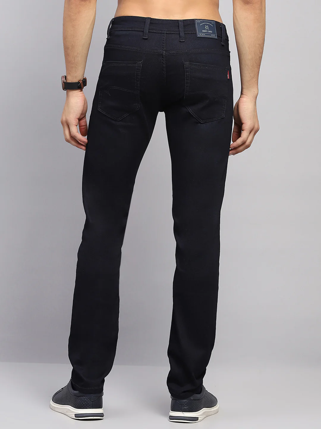 Men Navy Blue Solid Narrow Fit Denim - Image 5